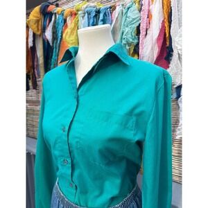 Vintage DVF Diane‎ Von Furstenberg Emerald Green Button Shirt 70s 80s Size 12